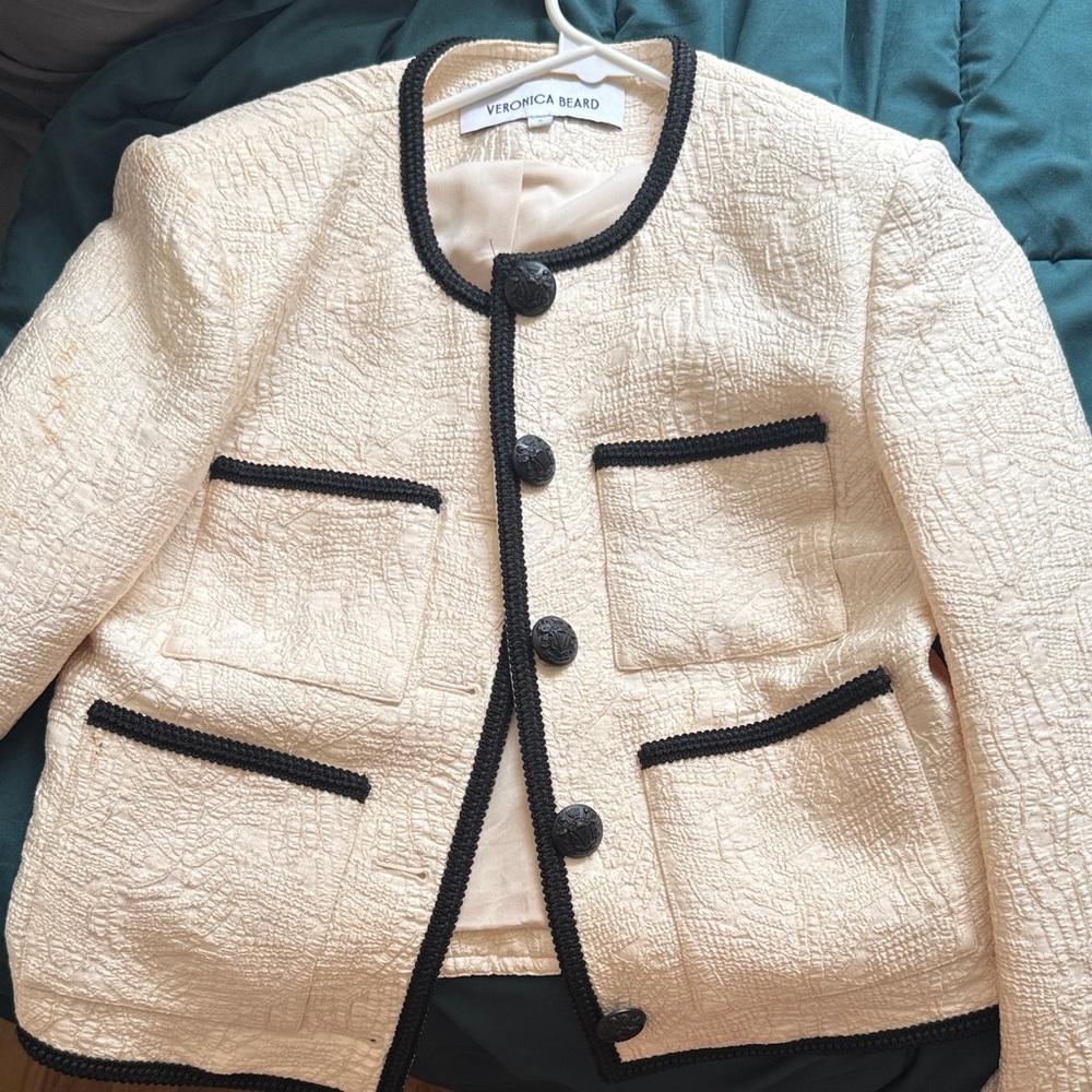 Worn Once- Veronica Beard Cream Jacket with Black Trim